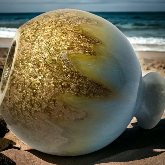 Art Studio Pottery Blue Bud Vase Gold & Brown Ombre Drip Mixed Glaze Vase - Picture 6 of 8